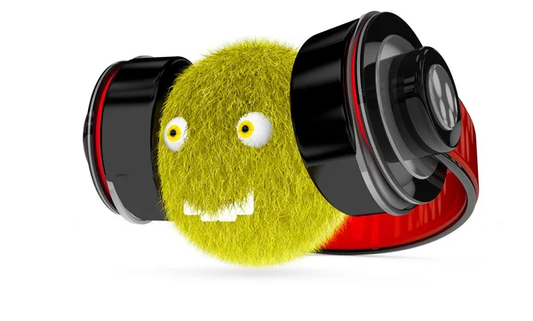 Haar monster met grote koptelefoon op witte achtergrond 3d render — Stockfoto