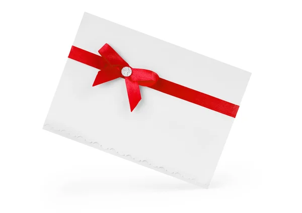 C와 흰색 바탕에 빨간 리본 카드 메모의 클로즈업 — 스톡 사진