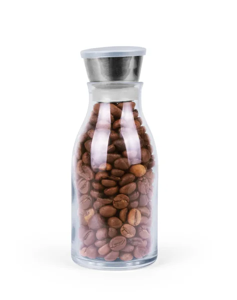 Grão de café em garrafa de vidro . — Fotografia de Stock