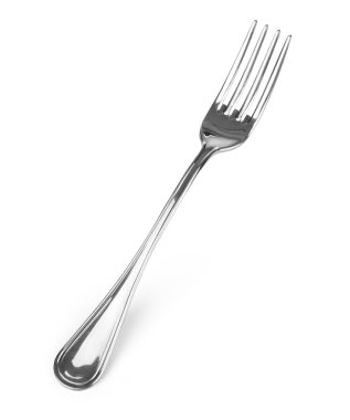 Beyaz arkaplanda gümüş çatal