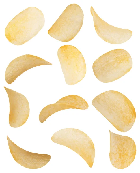 Potatis chips närbild isolerad på en vit bakgrund — Stockfoto