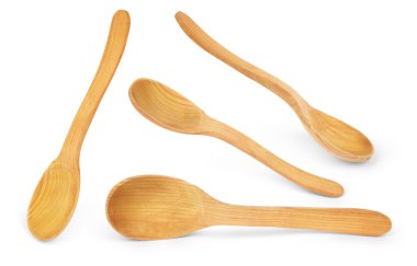 tahta kaşık, beyaz zemin üzerine izole kümesi