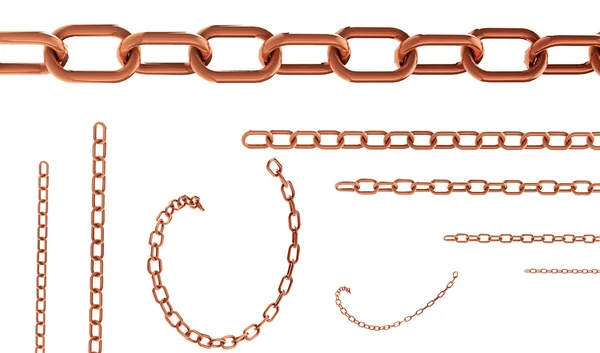 A set of bronze chains 3d render on a white background — Stock Photo, Image