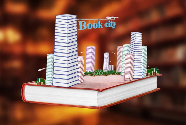 Βιβλίο μια πόλη σε μια απομονωμένη φόντο. Η έννοια της στους σκοπούς της — Φωτογραφία Αρχείου