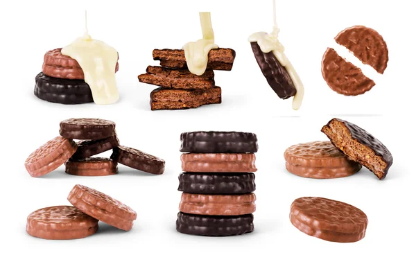 白い背景上に分離されてチョコレート クッキー セット — ストック写真