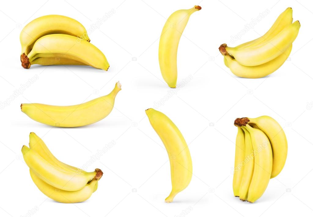 Ripe bananas set isolated on white background