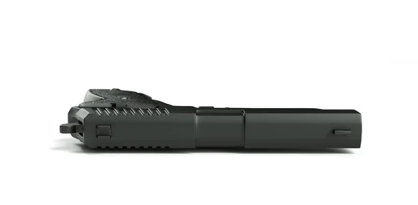 Pistola Polizia Metallica Militare Nero Sfondo Bianco Isolato Vista Frontale — Foto Stock