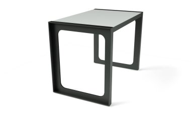 Beyaz modern masa. Beyaz arkaplanda 3d görüntüleme izole edildi