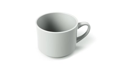 Boş beyaz bardak maketleri izole edilmiş, 3 boyutlu kahve fincanı süblimleşme için hazırlanmış. Boş hediye pint marka şablonu.