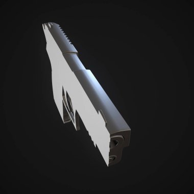 Metalik silahlı polis, ordu, beyaz arka planda siyah, ön görüş izole. 3 Boyutlu Hazırlama