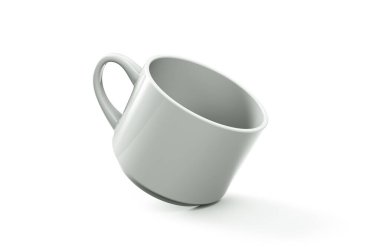 Boş beyaz bardak maketleri izole edilmiş, 3 boyutlu kahve fincanı süblimleşme için hazırlanmış. Boş hediye pint marka şablonu.