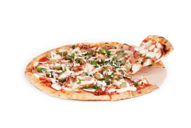 Beyaz arka planda Pepperoni pizza.