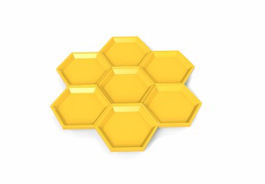 3D görüntüleme, altın bal peteği duvar dokusu, altın altıgen kümeler dijital illüstrasyon, soyut geometrik arkaplan