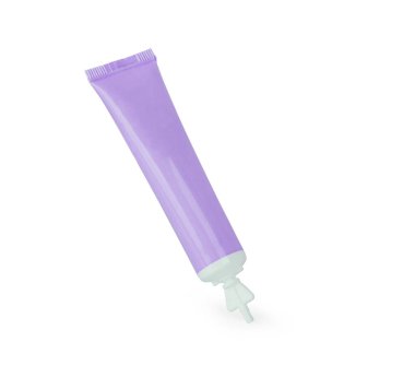 Plastik boş tüp modeli beyaz arkaplanda, ön görünümde izole edildi.