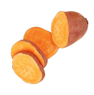 Beyaz arka planda tatlı patatesler