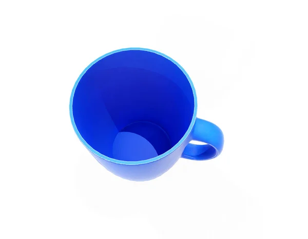 Taza Esmalte Blanco Azul Suelo Brillante Renderizado — Foto de Stock