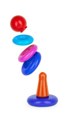 Renkli arka planda çocuk oyuncakları. Metin eklemek için bir yer, minimalizm. Bebek arka planı.