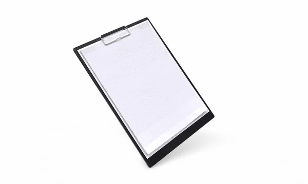 Lista Papel Blanco Tableta Negra Sobre Mesa Oficina Madera Con —  Fotos de Stock