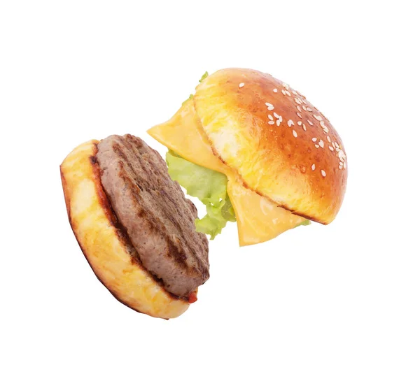Fresh Tasty Burger Isolated White Background — Stock Photo, Image