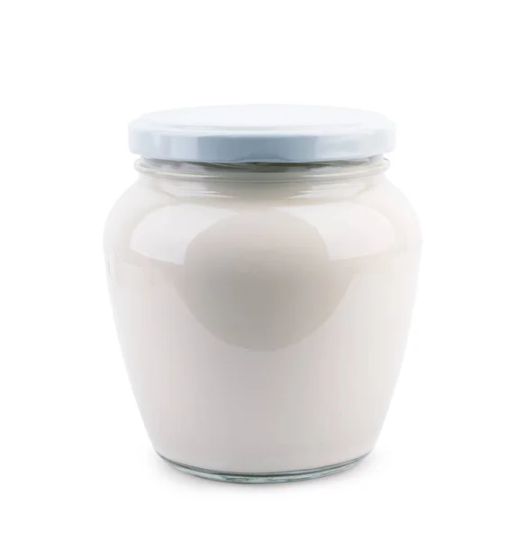 Kom Zure Room Yoghurt Geïsoleerd Witte Achtergrond — Stockfoto