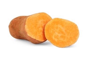 Beyaz arka planda tatlı patatesler