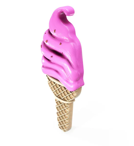 白い背景に隔離されたワッフルコーンで非常に詳細なおいしいブラックベリーアイスクリーム 3Dレンダリング — ストック写真