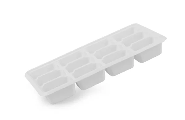 Bandeja Cubo Gelo Plástico Branco Isolada Branco — Fotografia de Stock