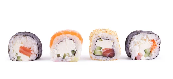 Sushi Negro Con Salmón Pepino Sobre Fondo Blanco —  Fotos de Stock