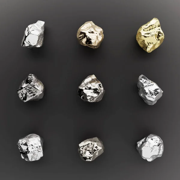 Set Metall Guld Krom Silver Brons Och Vit Render Isolerad — Stockfoto
