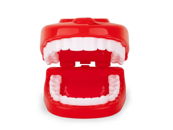 Lidské Hračky Zuby Bílém Pozadí Čelisti Otevřené — Stock fotografie