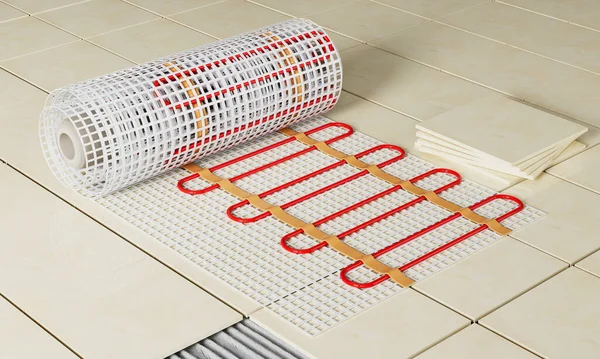 Realistic 3d render underfloor heating. Electric floor heating system