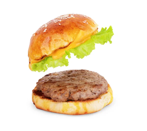 Fresh Tasty Burger Isolated White Background — Stock Photo, Image