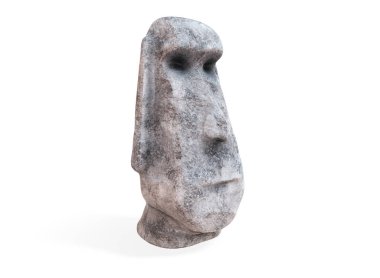 Siyah arka planda yüzü olan bir kafa şeklinde stilize edilmiş taş heykel. 3d oluşturma