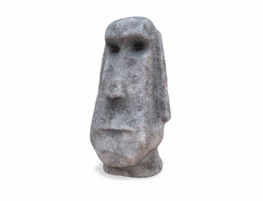 Siyah arka planda yüzü olan bir kafa şeklinde stilize edilmiş taş heykel. 3d oluşturma