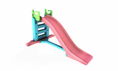 Beyaz arka plan üzerinde izole çocuk slayt metal. Bir açıyla görüntüleyin. 3D render.