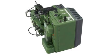 Eski Askeri Radyo İstasyonu. Radyo Sistemi alıcısı ve telsiz vericisi. Rengi yeşil, arka planda mat. 3d oluşturma.