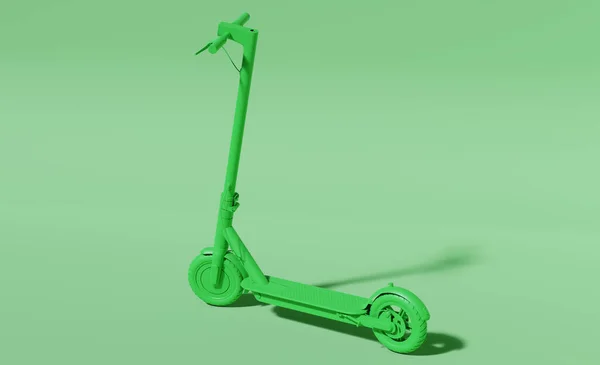 Single Color Studio Green Sport Equipment Scooter Green Background Solid — Stock Photo, Image