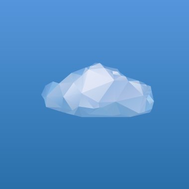 Low poly cloud on blue background, vector art clipart