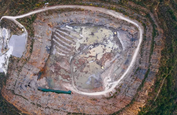 Vista Aérea Drone Carreira Europa Por Sol Verão Pedreira Pedra — Fotografia de Stock