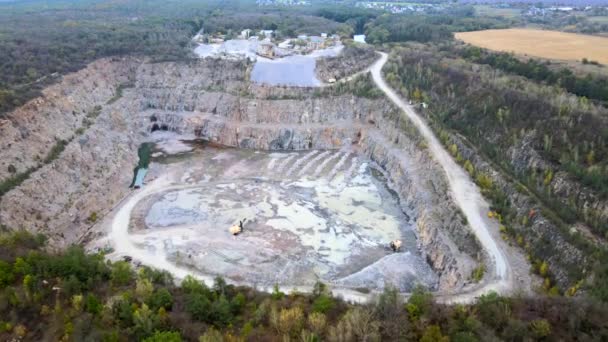 Aerial drone view of career in Europe, crushed stone quarry at summer sunset — Stock Video