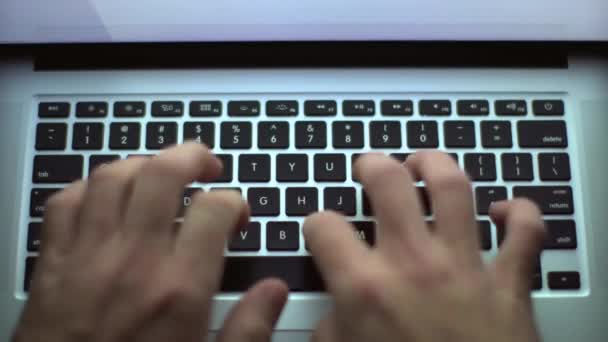 Businessman hands type on laptop keyboard business 4K Hands touch typing pointing cloud data social network media, — Wideo stockowe