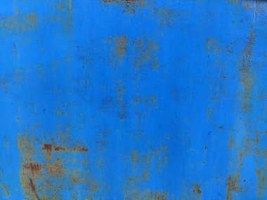 Kırık mavi boyalı paslı metal panel, paslanmış grunge metal arka plan dokusu