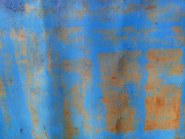 Kırık Mavi Boyalı Paslı Metal Panel Paslanmış Grunge Metal Arka — Stok fotoğraf