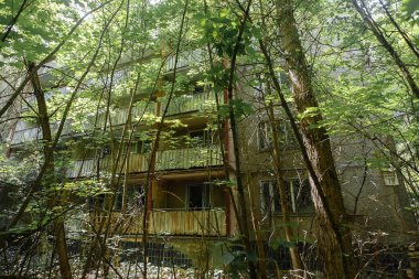 Pripyat Chornobyl Bölgesi 'nin terk edilmiş binaları, radyasyon, nükleer felaket.