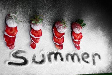 Summer fruit food frame. Summer inscription