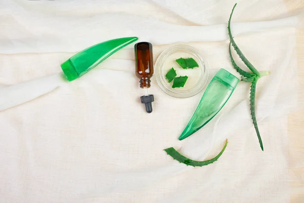 Flat Lay Homemade Skin Care Natural Ingredients Plant Aloe Vera — Stock Photo, Image