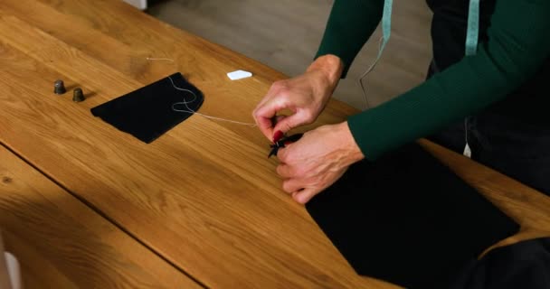 Étape par étape, 50-yers vieille femme couture tissu à la main — Video