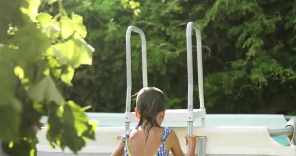 Enfant Sur Les Marches Plonge Dans Piscine Petite Fille Qui — Video