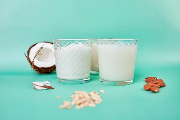 Diverse Veganistische Plantaardige Melk Ingrediënten Niet Zuivel Melk Alternatieve Soorten — Stockfoto