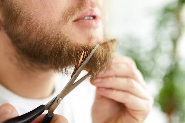 Primo Piano Bell Uomo Shirt Bianche Che Taglia Barba Baffi — Foto Stock